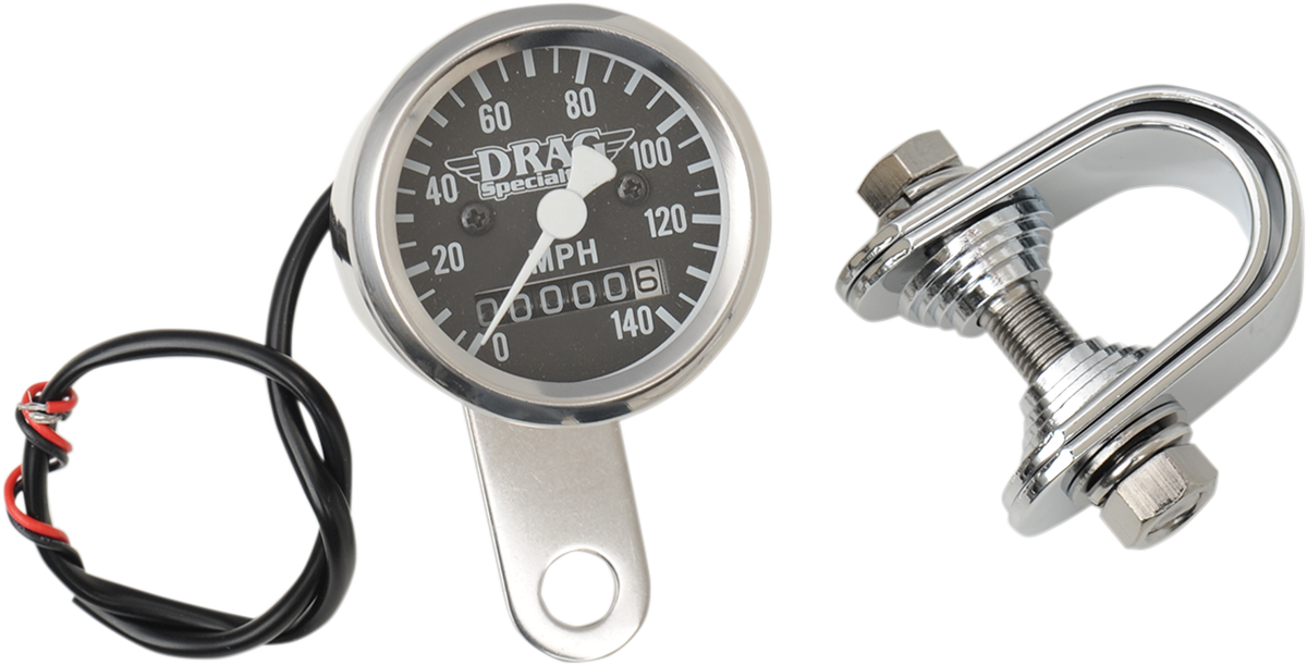 DRAG SPECIALTIES 1-7/8" Mini MPH Speedometer 2:1 Ratio - Stainless Housing - Black Face