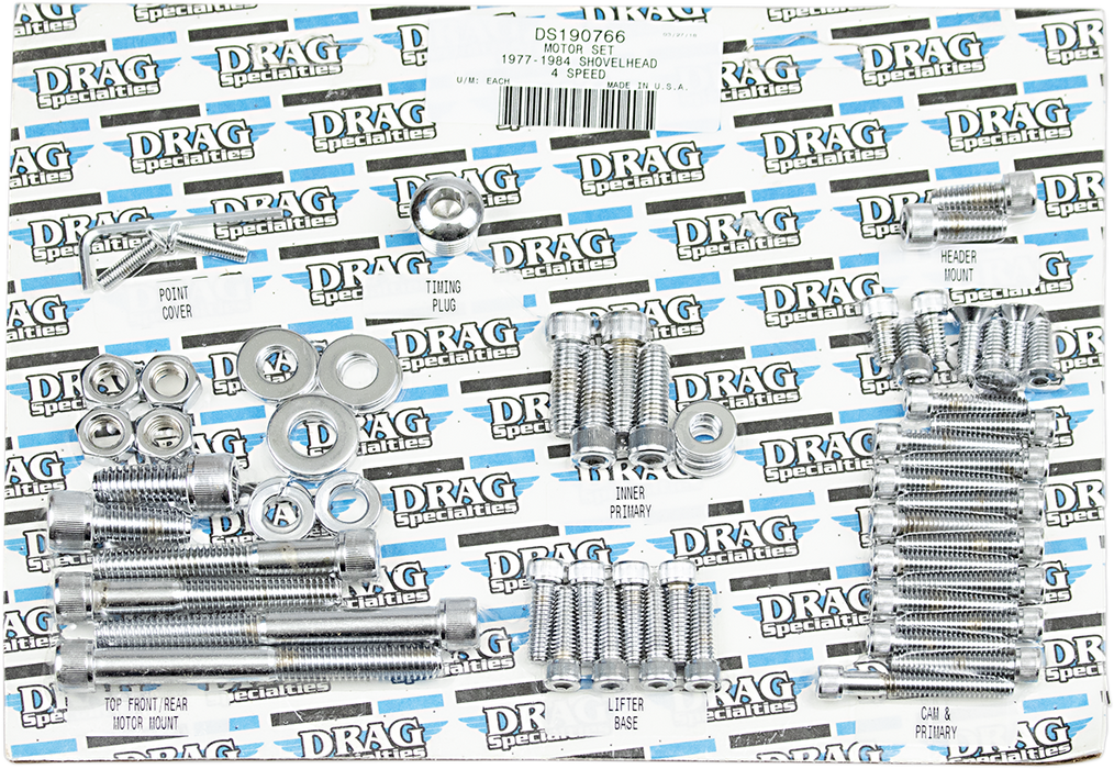 DRAG SPECIALTIES Replacement Knurled Socket-Head Bolt Motor Set - Chrome - 4-Speed - Big Twin