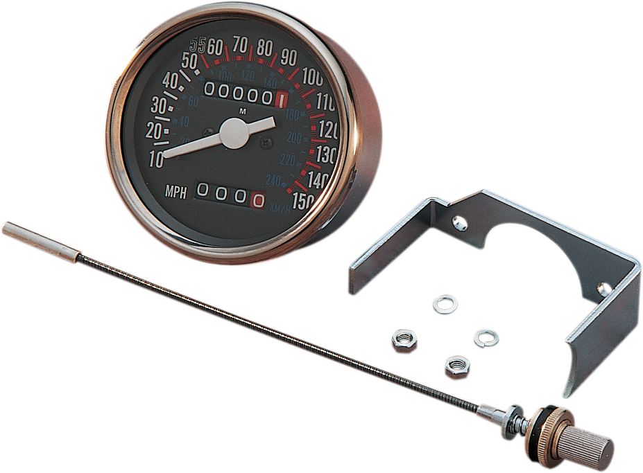 DRAG SPECIALTIES Replacement 3-1/8" Dash Mount 2:1 Ratio Imperial Speedometer Kit - MPH - Black Face