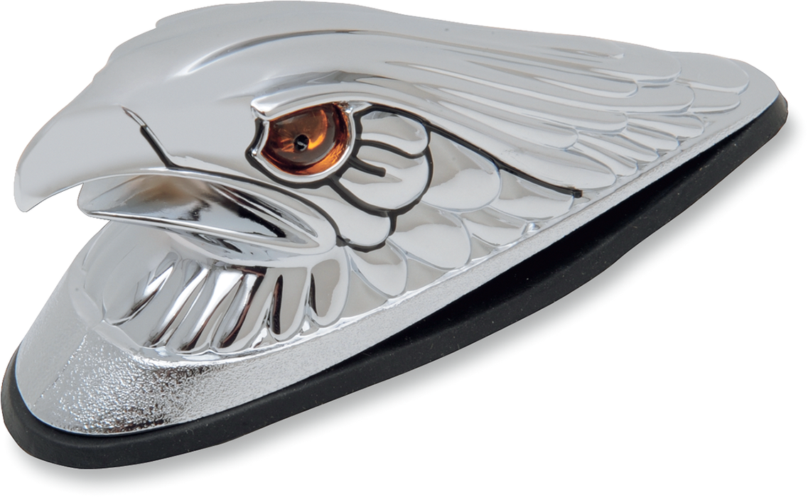 DRAG SPECIALTIES Large Eagle Head with Lights Front Fender Ornament - Chrome - Amber Eyes
