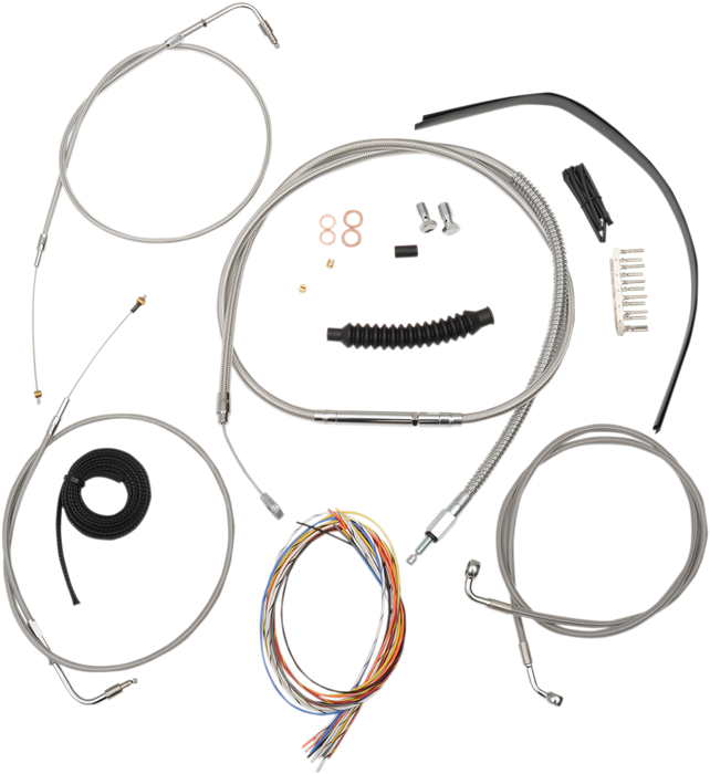 LA CHOPPERS Handlebar CABLE AND BRAKE LINE KIT COMPLETE STAINLESS POLISHED FOR 18"-20" APE HANGERS - SOFTAIL