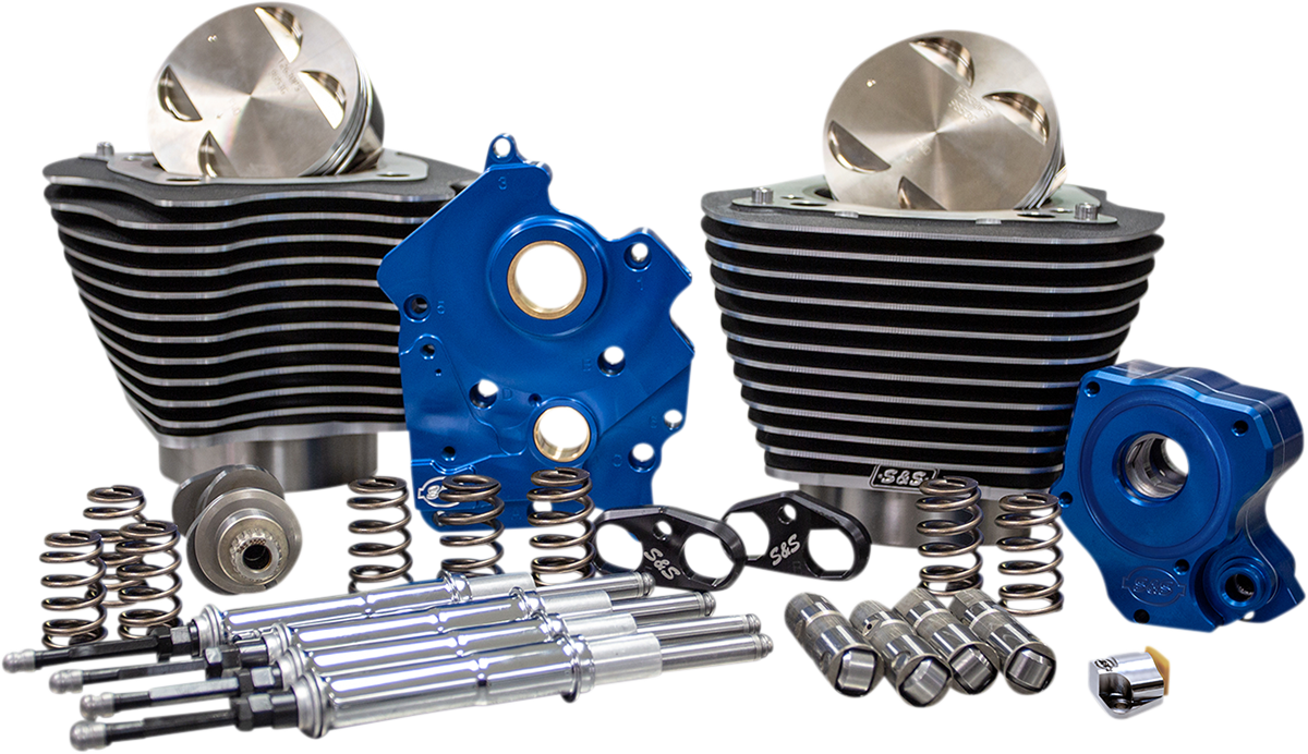 S&S CYCLE 128" Power Package Engine Performance Kit - Chain Drive - Wrinkle Black with Highlighted Fins