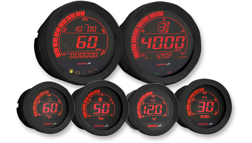 KOSO Universal 6-Piece Gauge Kit - Black Trim (DUAL COLOR RED/BLUE) 2004-2013 Harley Touring