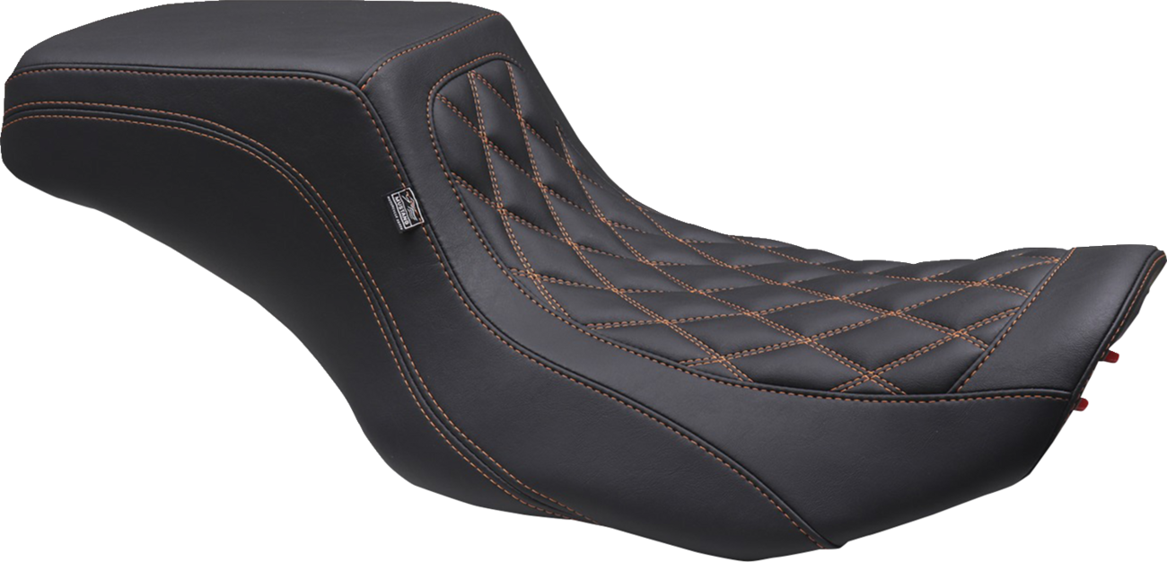 MUSTANG One Piece 2-Up Squareback Seat - Double Diamond - Mandarin Orange Stitch - Touring '23.5-'24