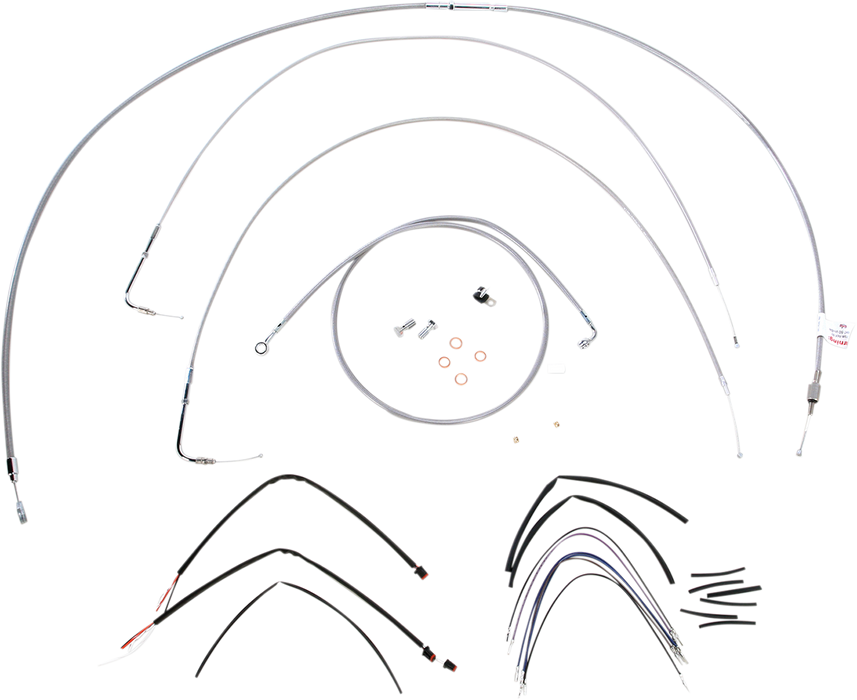 BURLY BRAND Handlebar Cable/Brake Line Kit - Complete - 18" Ape Hanger Handlebars - Stainless Steel