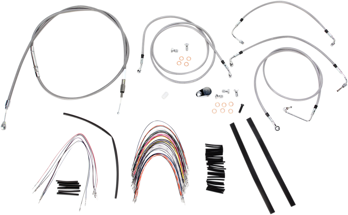 BURLY BRAND Handlebar Cable/Brake Line Kit - Complete - 14" Ape Hanger Handlebars - Stainless Steel