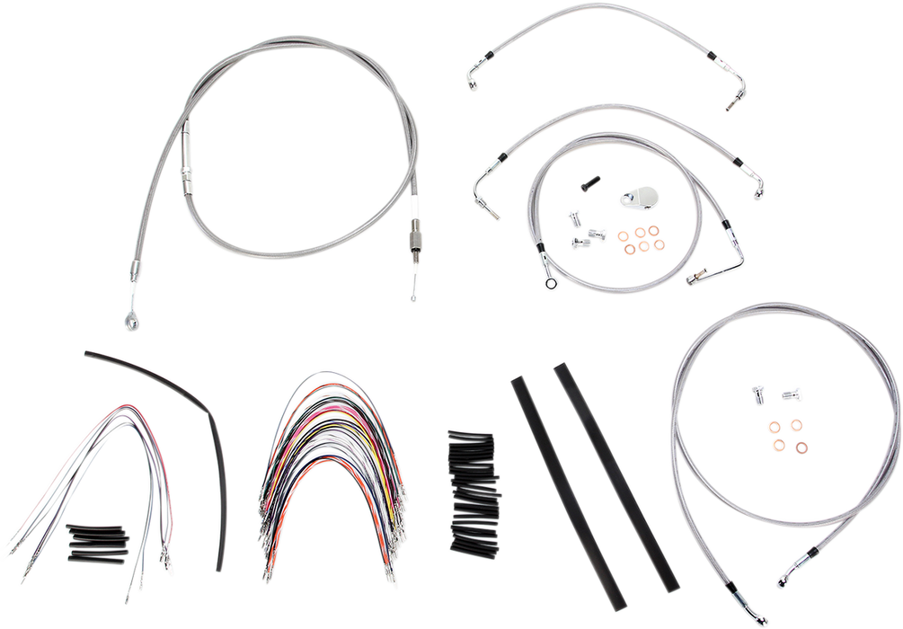 BURLY BRAND Handlebar Cable/Brake Line Kit - Complete - 16" Ape Hanger Handlebars - Stainless Steel