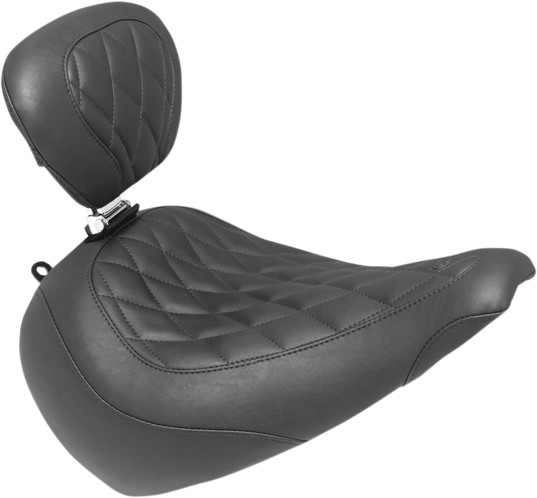 MUSTANG Wide Tripper™ Solo Seat w/ Drivers Backrest - Diamond Stitch - Black - Softail '18-'21