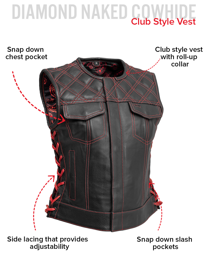 Bonnie - Women's Motorcycle Leather Vest - Diamond Quilt