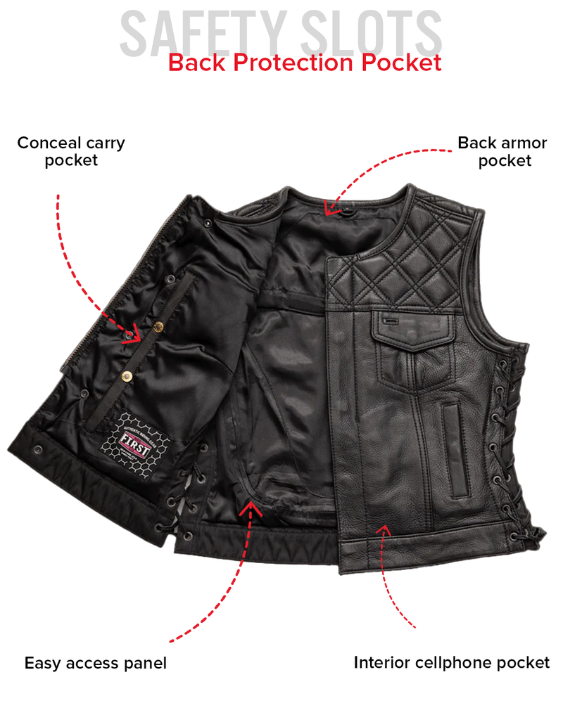 Bonnie - Women's Motorcycle Leather Vest - Diamond Quilt