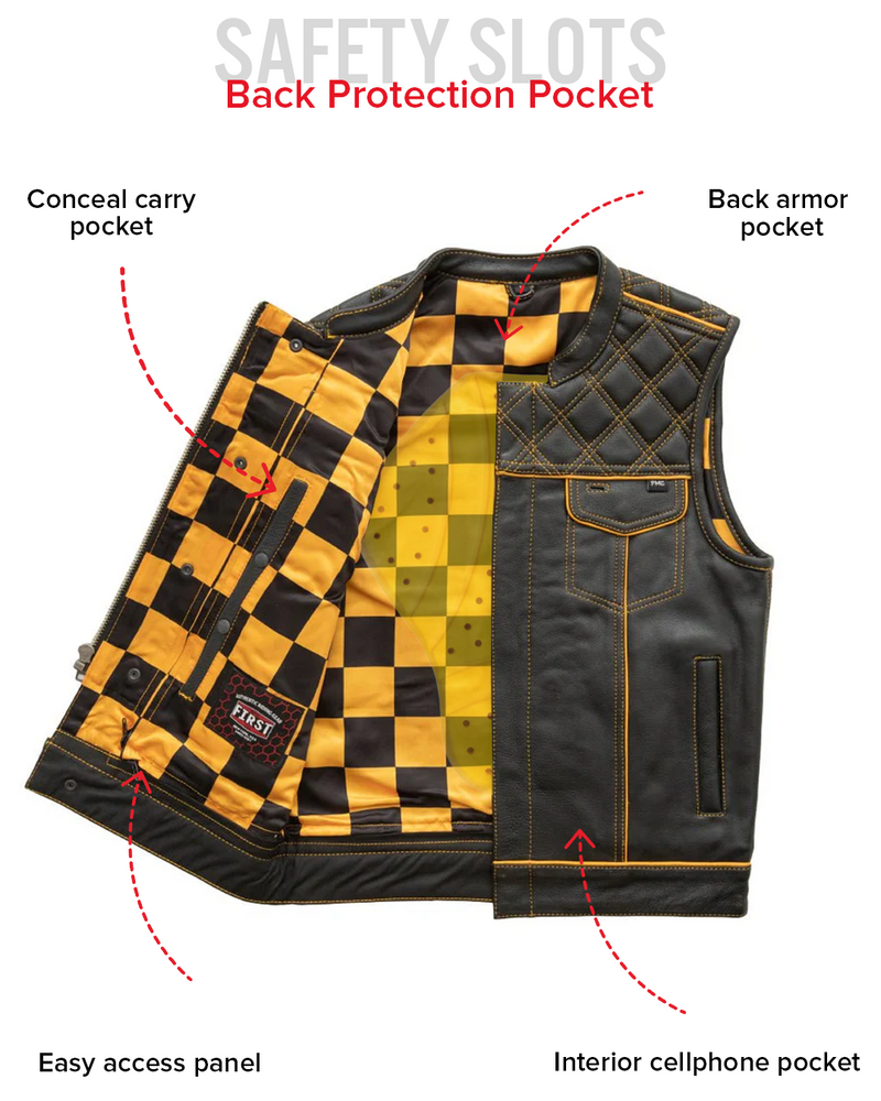 Finish Line - Gold Checker - Men's Motorcycle Leather Vest