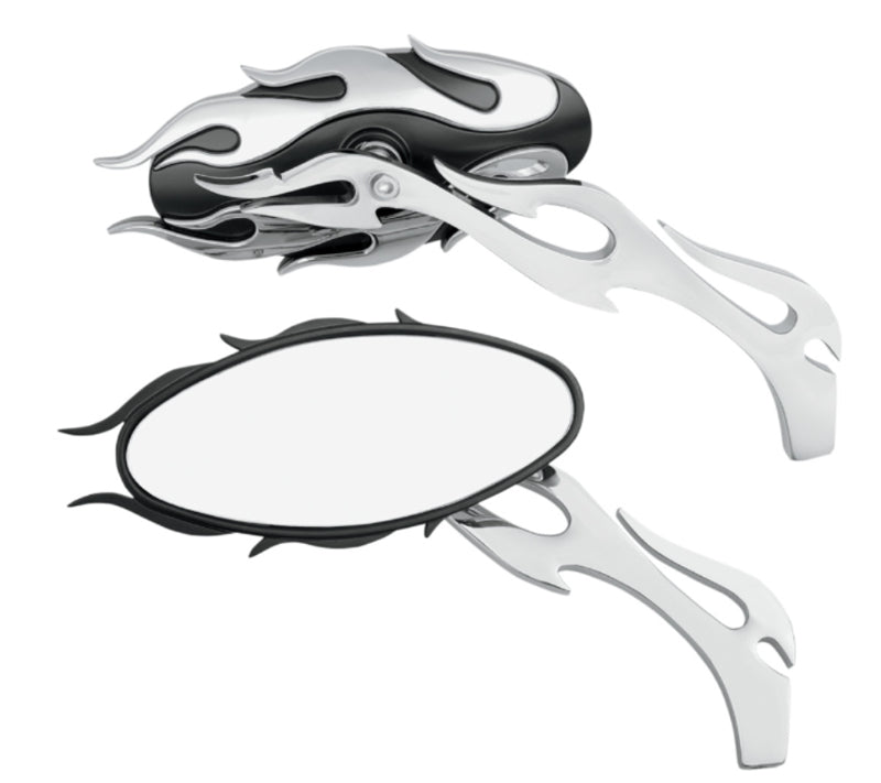 DRAG SPECIALTIES Die-cast Flame Oval Mirror - Black/Chrome