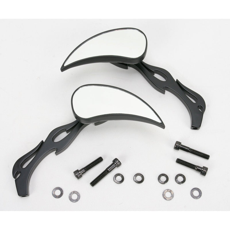 DRAG SPECIALTIES Tear Drop 3D Flame Mirrors with Sculptured Stem - Black