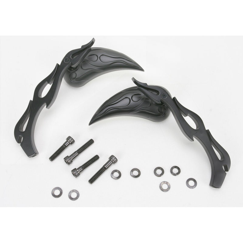 DRAG SPECIALTIES Tear Drop 3D Flame Mirrors with Sculptured Stem - Black