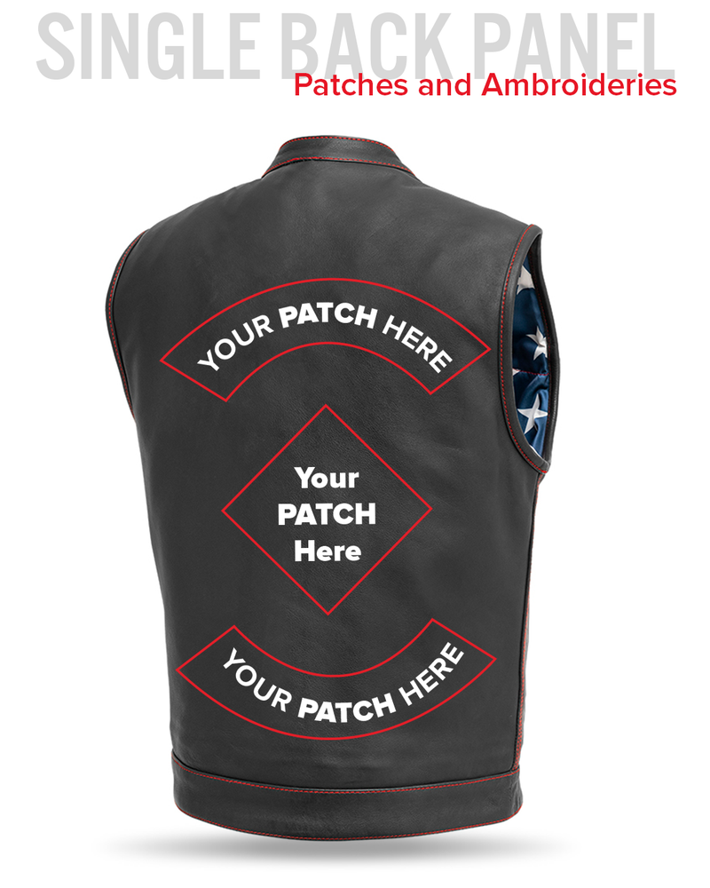 Born Free Men's Leather Motorcycle Leather Vest - Red Stitch