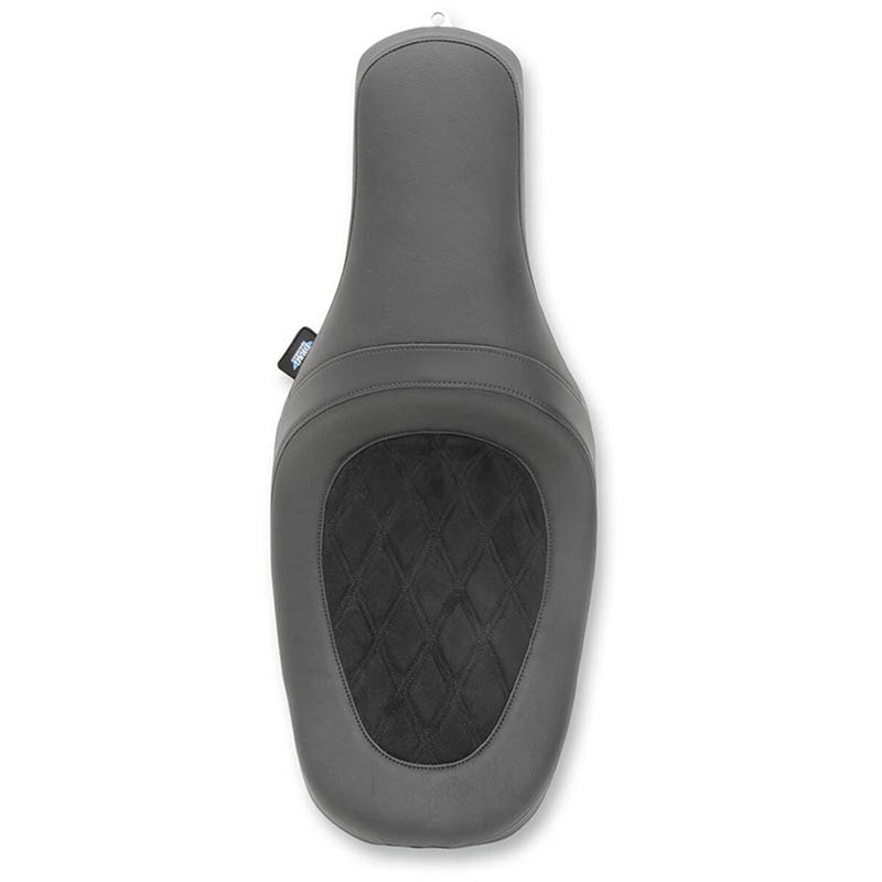 DRAG SPECIALTIES Predator Low Profile Diamond Stitched Seat - w/ Yaffe Razor Gas Tank - Black w/ Faux Suede Insert - Touring '10-'23