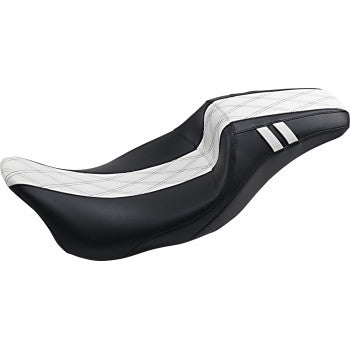 LE PERA Outcast Daddy Long Legs Seat - Full-Length - w/o Backrest - Black w/White Double Diamond - Touring '08-'22