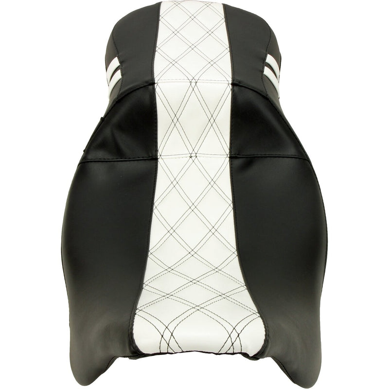 LE PERA Outcast Daddy Long Legs Seat - 2Up - w/o Backrest - Black w/ White Double Diamond Inlay - Touring '08-'22