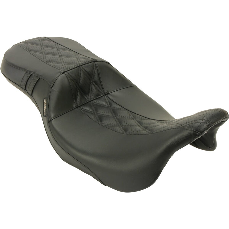 LE PERA Outcast Daddy Long Legs Seat - 2-Up - w/o Backrest - Black w/Black Double Diamond Inlay - Touring '08-'22