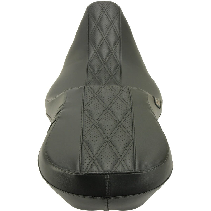 LE PERA Outcast Daddy Long Legs Seat - 2-Up - w/o Backrest - Black w/Black Double Diamond Inlay - Touring '08-'22