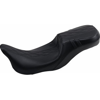 LE PERA Outcast Daddy Long Legs Seat - 2-Up - w/o Backrest - Black w/Black Double Diamond Inlay - Touring '08-'22