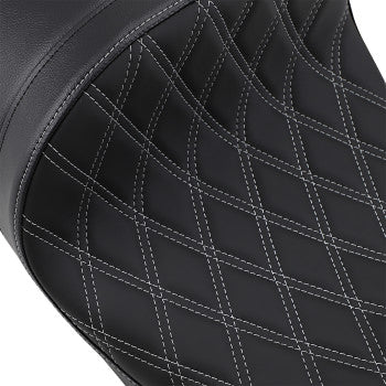 DRAG SPECIALTIES EZ-ON Mount Forward Low Solo Double Diamond Silver Stitch Seat - Black - Touring '08-'23