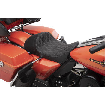 DRAG SPECIALTIES EZ-ON Mount Forward Low Solo Double Diamond Silver Stitch Seat - Black - Touring '08-'23