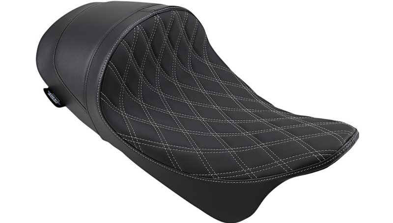 DRAG SPECIALTIES EZ-ON Mount Forward Low Solo Double Diamond Silver Stitch Seat - Black - Touring '08-'23
