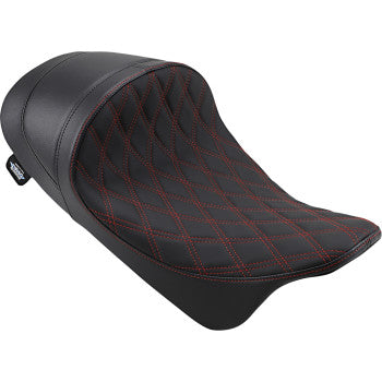 DRAG SPECIALTIES EZ-ON Mount Forward Low Solo Double Diamond Red Stitch Seat - Black - Touring '08-'23