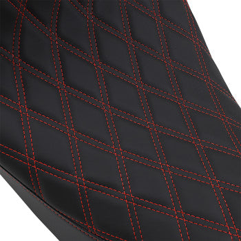 DRAG SPECIALTIES EZ-ON Mount Forward Low Solo Double Diamond Red Stitch Seat - Black - Touring '08-'23