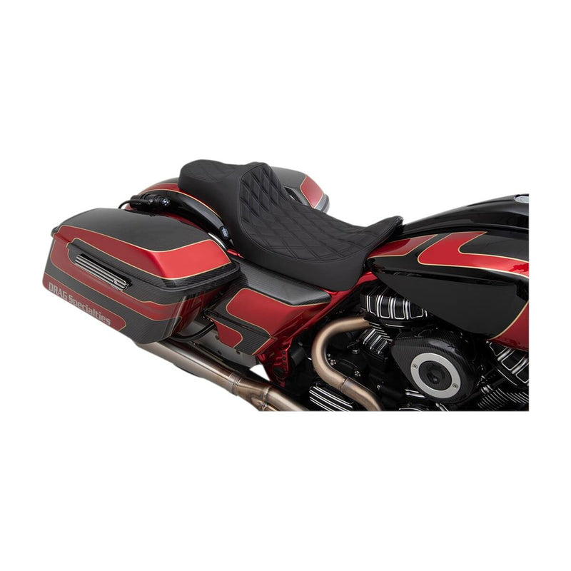 DRAG SPECIALTIES Predator III Extended Reach Double Diamond Black Stitch Vinyl Seat - Black - Touring '08-'23