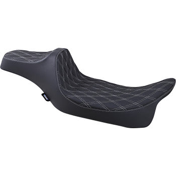 DRAG SPECIALTIES Predator III Extended Reach Double Diamond Silver Stitch Vinyl Seat - Black - Touring '08-'23