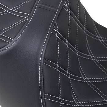 DRAG SPECIALTIES Predator III Extended Reach Double Diamond Silver Stitch Vinyl Seat - Black - Touring '08-'23