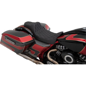 DRAG SPECIALTIES Predator III Extended Reach Double Diamond Silver Stitch Vinyl Seat - Black - Touring '08-'23