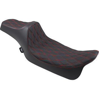 DRAG SPECIALTIES Predator III Extended Reach Double Diamond Red Stitch Vinyl Seat - Black - Touring '08-'23