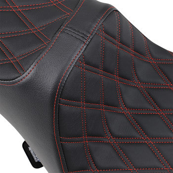DRAG SPECIALTIES Predator III Extended Reach Double Diamond Red Stitch Vinyl Seat - Black - Touring '08-'23