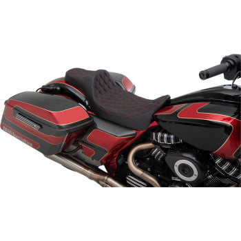 DRAG SPECIALTIES Predator III Extended Reach Double Diamond Red Stitch Vinyl Seat - Black - Touring '08-'23