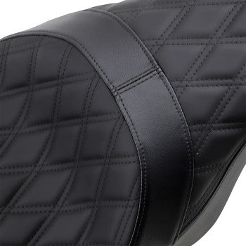 DRAG SPECIALTIES Forward Positioned Predator 2-Up Double Diamond Black Stitch Solar-Reflective Leather Seat - Black - Touring '08-'23