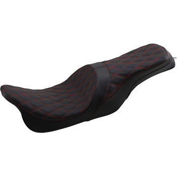 DRAG SPECIALTIES Forward Positioned Predator 2-Up Double Diamond Silver Stitch Solar-Reflective Leather Seat - Black - Touring '08-'23