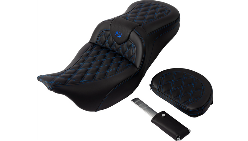SADDLEMEN Roadsofa™ Seat - with Backrest - Blue Stitch - Touring '08-'24
