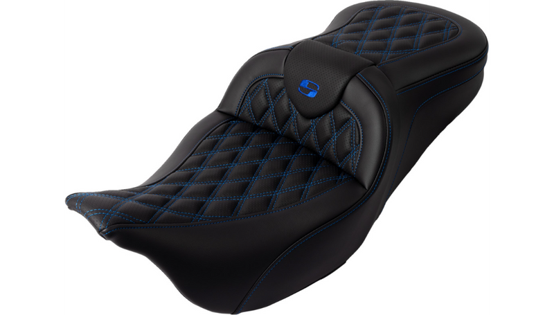 SADDLEMEN Roadsofa™ Seat - with Backrest - Blue Stitch - Touring '08-'24