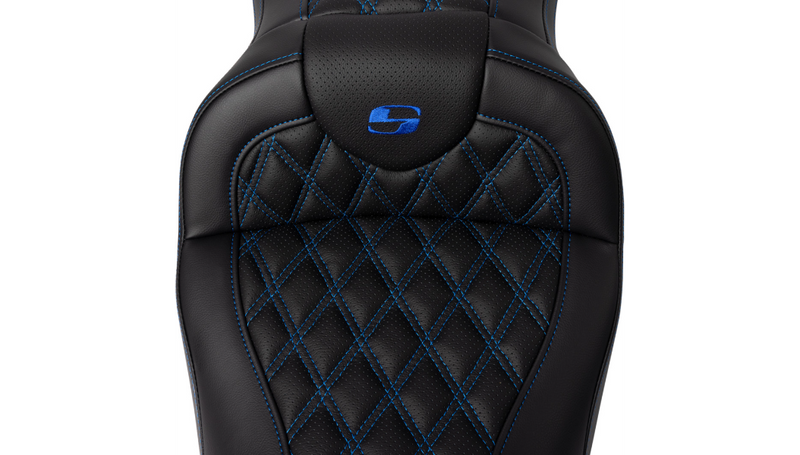SADDLEMEN Roadsofa™ Seat - with Backrest - Blue Stitch - Touring '08-'24