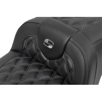 SADDLEMEN RoadSofa™ Seat - without Backrest - Carbon Fiber - Lattice Stitch - Gray Stitch - Touring '23.5-'25