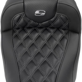 SADDLEMEN RoadSofa™ Seat - without Backrest - Carbon Fiber - Lattice Stitch - Gray Stitch - Touring '23.5-'25