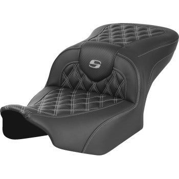 SADDLEMEN RoadSofa™ Seat - without Backrest - Carbon Fiber - Lattice Stitch - Gray Stitch - Touring '23.5-'25