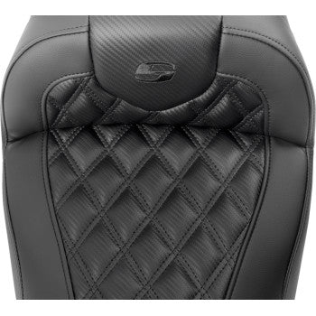 SADDLEMEN RoadSofa™ Seat - with Backrest - Carbon Fiber - Lattice Stitch - Touring '23.5-'25