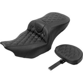 SADDLEMEN RoadSofa™ Seat - with Backrest - Carbon Fiber - Lattice Stitch - Touring '23.5-'25
