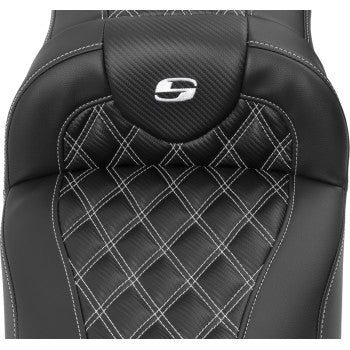 SADDLEMEN Roadsofa™ Extended Reach Seat - with Backrest - Lattice Stitch - White Stitch - Touring '23.5-'25