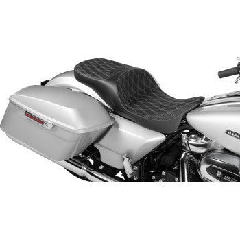 DRAG SPECIALTIES SEATS Extended Reach Freedom Seat - Vinyl - Double Diamond - Silver Stitch - Touring '09-'24