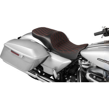 DRAG SPECIALTIES SEATS Extended Reach Freedom Seat - Vinyl - Double Diamond - Red Stitch - Touring '09-'24